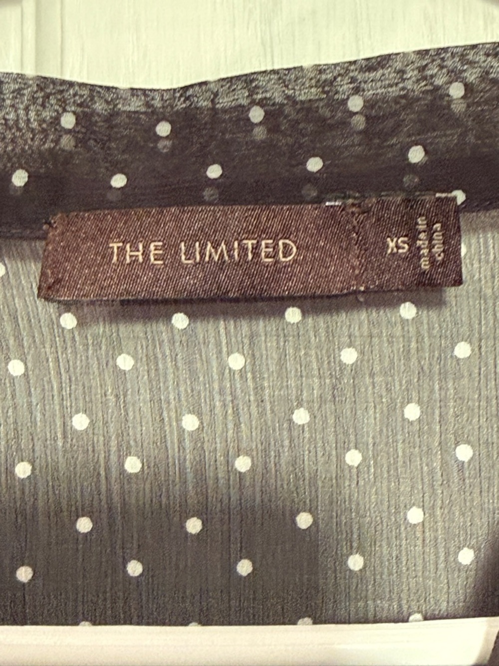 The Limited XS Sheer Polka Dot Blouse Tie Neck Chic Office Top - Picture 9 of 14